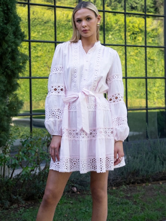 Benaar LA Dresses & Skirts - Benaar LA Delicate Pink Lace-Panel Mini Dress